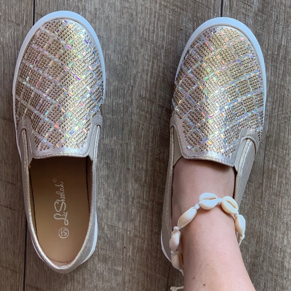 1 left Rhinestone White Platform Slip-On Sneaker 6 - Picture 5 of 8